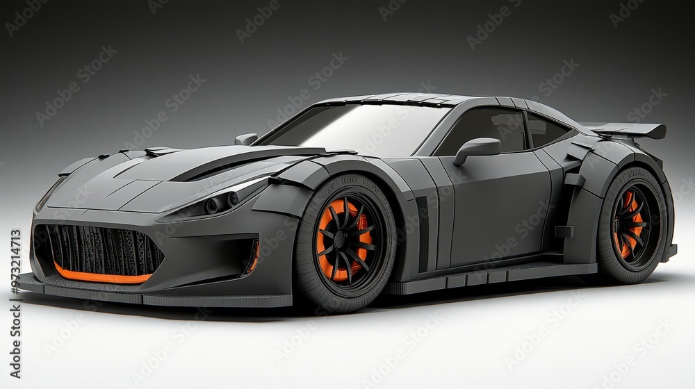 Sleek black sports car with striking orange accents, showcasing modern automotive design and high-performance features. Sleek black sports car with striking orange accents, showcasing modern automotive design and high-performance features.