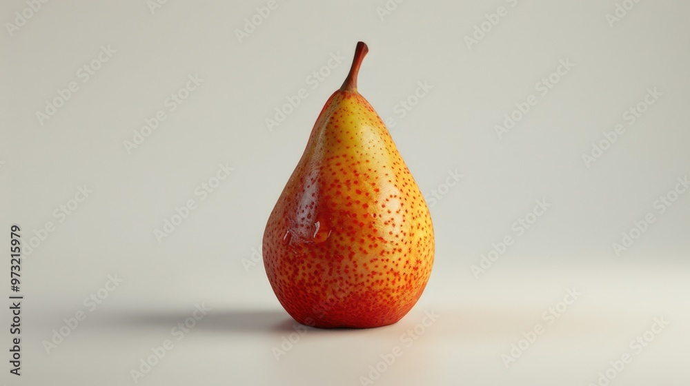 A fresh single pear sitting on a white surface, perfect for food photography or still life compositions A fresh single pear sitting on a white surface, perfect for food photography or still life compositions
