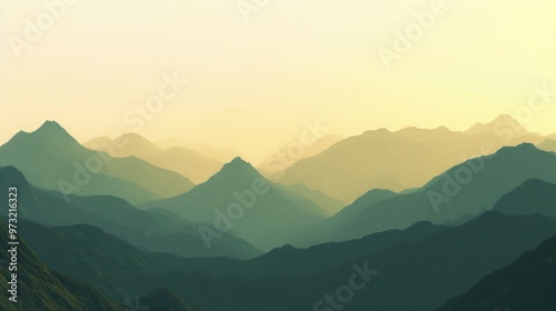 Silhouetted mountains bathed in sunrise light, calm atmosphere Close-up photo with clean background