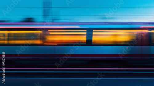 Train Passing in Motion Blur with a Dynamic Background – Captivating Image Capturing the Speed and Energy of a Moving Train, Ideal for Transportation, Travel, and Motion-Themed Visuals. photo