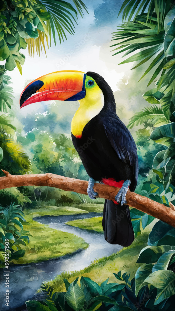 Obraz premium tropical parrot toucan summer illustration