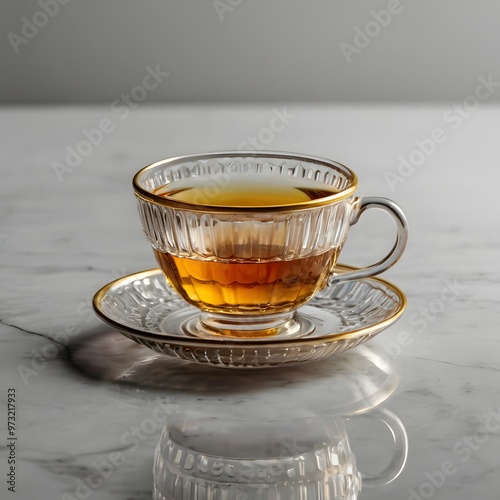 Teacup glass with saucer and tea isolated on white and transparent background