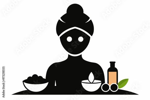  Hosting a DIY spa day with homemade face masks and scrubs. silhouette black color vector art illustration