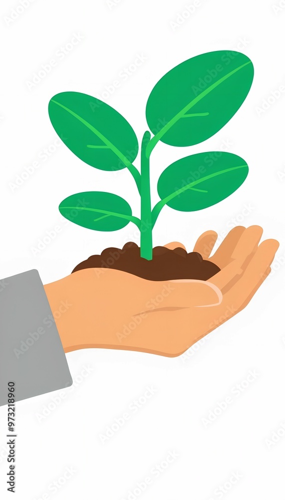 Minimalist illustration of a sapling cradled in hand, symbolizing growth and care, Hand holding a small plant in soil, young plant growing in hand with soil, representing nurturing and sustainability
Minimalist illustration of a sapling cradled in hand, symbolizing growth and care, Hand holding a small plant in soil, young plant growing in hand with soil, representing nurturing and sustainability