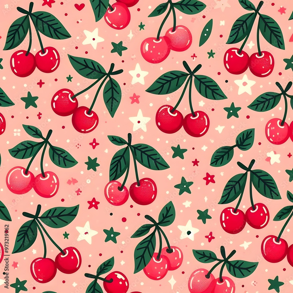 Seamless pattern of cherries wallpaper background Seamless pattern of cherries wallpaper background