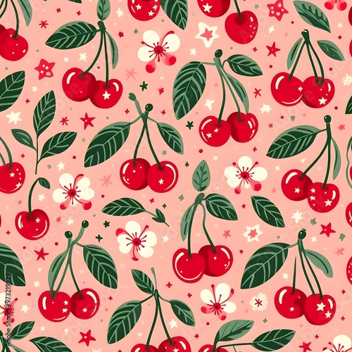 Seamless pattern of cherries wallpaper background