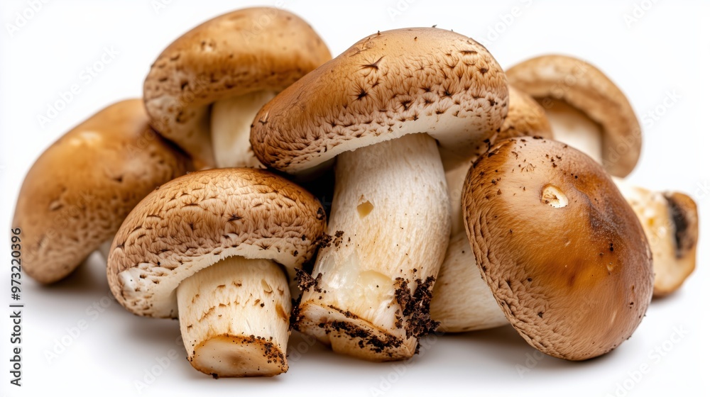 Fresh brown mushrooms isolated on white background for culinary and design use Fresh brown mushrooms isolated on white background for culinary and design use