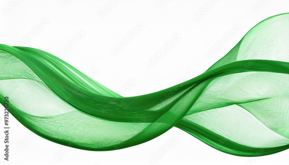 Vibrant Green Wave. Fluid Motion of Abstract Curves and Textures in a Modern Minimalist Design on Clean White Background