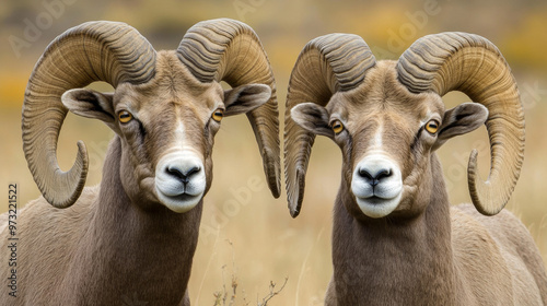 Bighorn sheep are a type of wild sheep found in North America. The males, called rams, have large, curved horns.