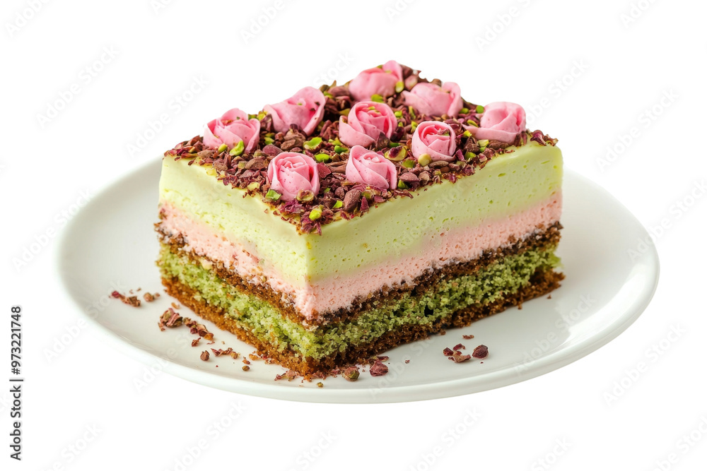 A delicious layered cake with pink roses on top, featuring vibrant colors and a delectable texture, perfect for celebrations. A delicious layered cake with pink roses on top, featuring vibrant colors and a delectable texture, perfect for celebrations.
