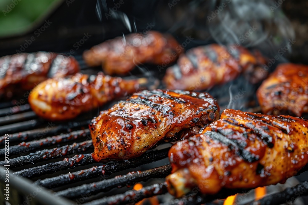 Grilled Barbecue Chicken Wings with Smoky Flavor - Savory BBQ Meal, Outdoor Cooking, and Food Photography Grilled Barbecue Chicken Wings with Smoky Flavor - Savory BBQ Meal, Outdoor Cooking, and Food Photography