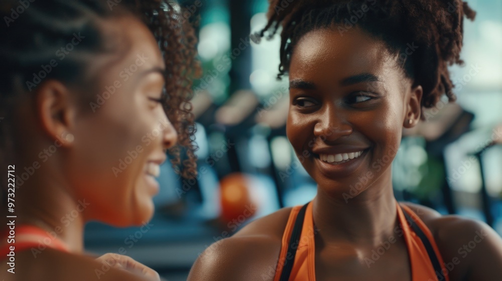 Two women having a conversation while working out at a gym Two women having a conversation while working out at a gym