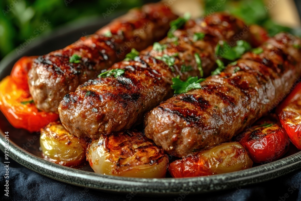 plate of cevapi with grilled veggies, a banner showcasing traditional balkan cuisine plate of cevapi with grilled veggies, a banner showcasing traditional balkan cuisine