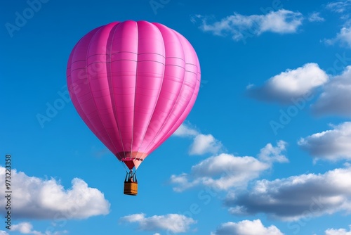 A pink hot air balloon in the sky, representing rising above the challenges of breast cancer photo