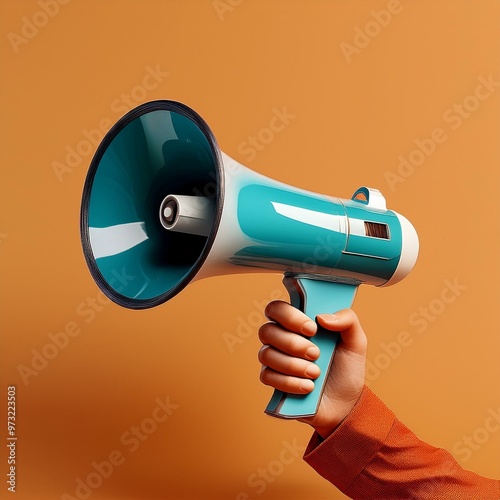 Megafon / Verkauf ankündigen / Sale und Rabatte / Marketing- und kommerzielles Konzept-Banner mit Kopierraum / Botschaft für Flyer, Broschüre, Magazin, Artikel, Pressemeldung, Megafon mit Hand, 