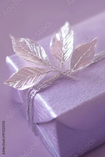 Elegant Purple Wrapped Gift with Silver Leaf Embellishment