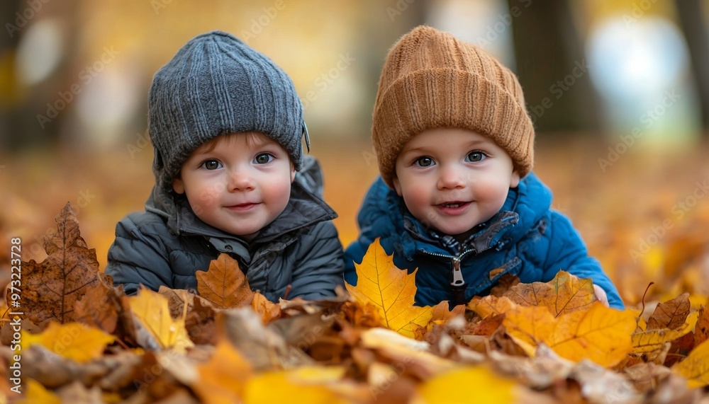 Joyful Kids Playing in Autumn Leaves - Sibling Bonding Time Joyful Kids Playing in Autumn Leaves - Sibling Bonding Time