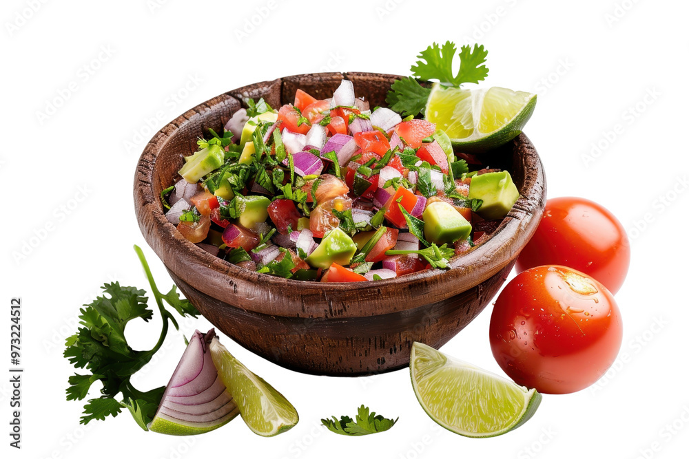 A vibrant bowl of fresh salsa with tomatoes, onions, cilantro, and lime, perfect for adding flavor to any dish.
