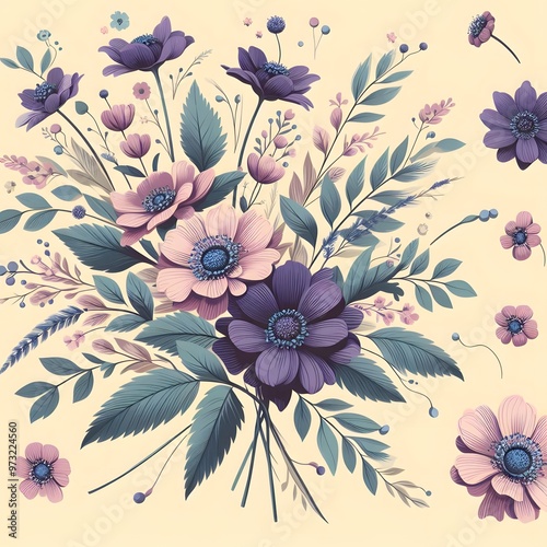 Floral seamless pattern with flowers and leaves Decorative vector pattern abstract background