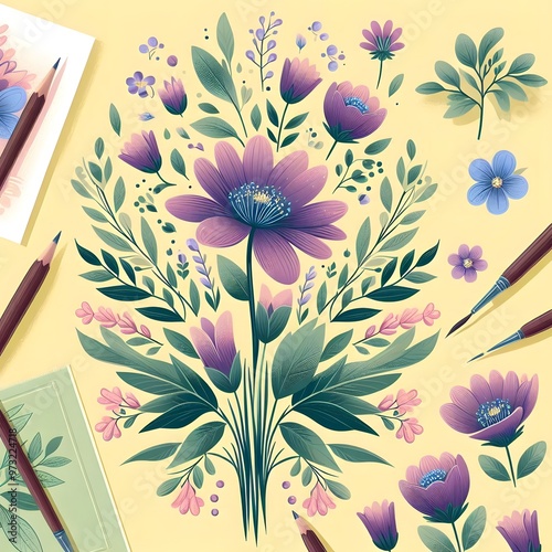 Floral seamless pattern with flowers and leaves Decorative vector pattern abstract background