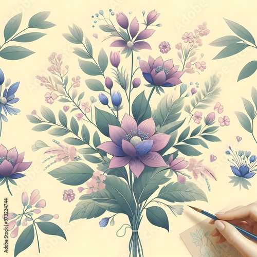 Floral seamless pattern with flowers and leaves Decorative vector pattern abstract background