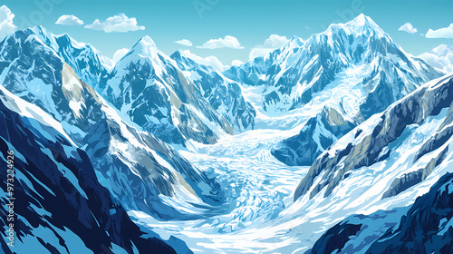 Glacier in the himalayan mountains. Himalayan Mountains. Illustration