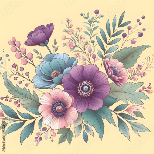 Floral seamless pattern with flowers and leaves Decorative vector pattern abstract background