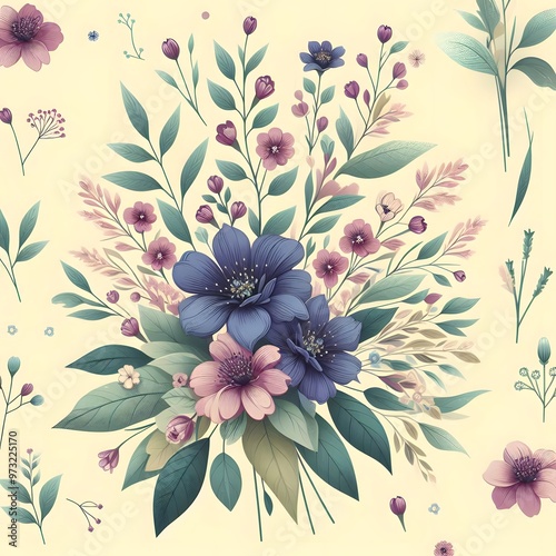 Floral seamless pattern with flowers and leaves Decorative vector pattern abstract background