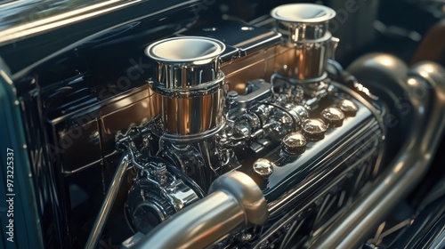 Vintage Car Engine Closeup photo