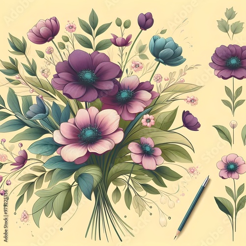 Floral seamless pattern with flowers and leaves Decorative vector pattern abstract background