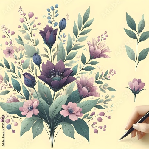 Floral seamless pattern with flowers and leaves Decorative vector pattern abstract background