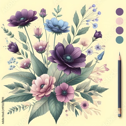 Floral seamless pattern with flowers and leaves Decorative vector pattern abstract background