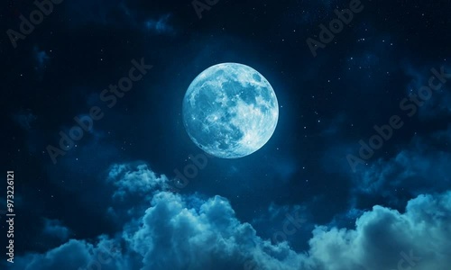 pov shot flying through the clouds in the sky, night full of clouds, stars and moon