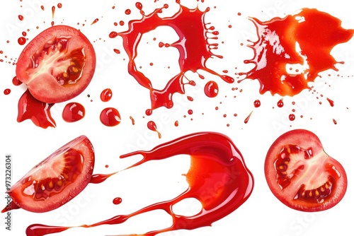 A plate of fresh tomatoes with noticeable blood splatters, suitable for crime scene or thriller movie concept art photo