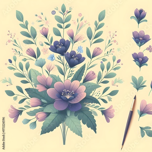 Floral seamless pattern with flowers and leaves Decorative vector pattern abstract background