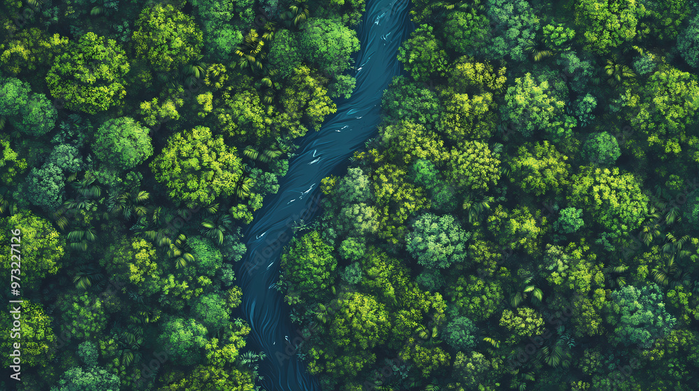 Fototapeta premium Aerial view of the amazon rainforest. generative ai. Amazon Rainforest. Illustration