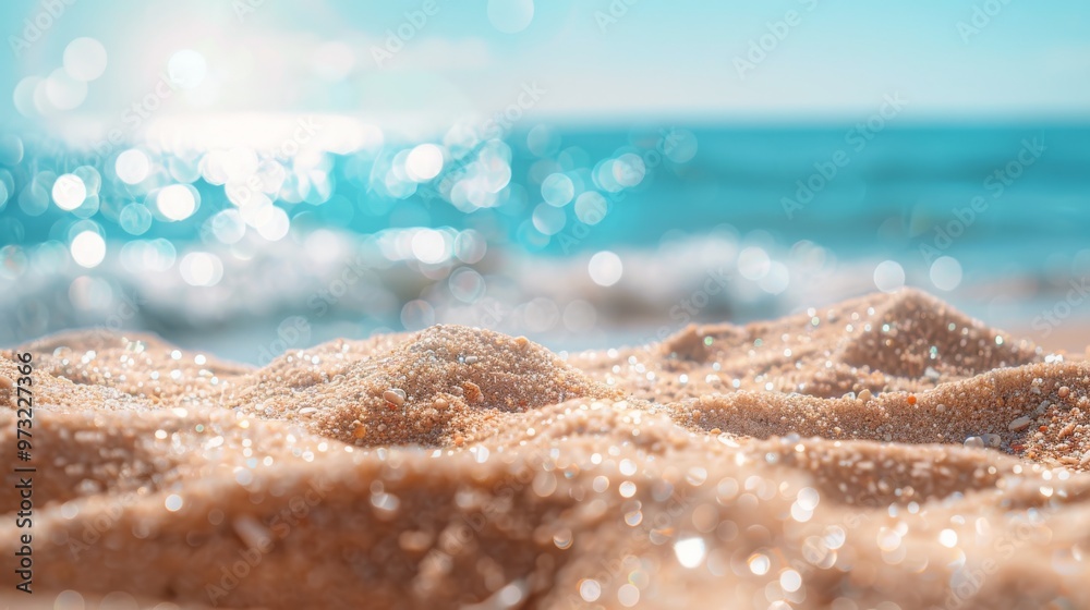A picturesque sea beach scene showcasing hot sand and a sunny bokeh effect, capturing the essence of a perfect summer day. A picturesque sea beach scene showcasing hot sand and a sunny bokeh effect, capturing the essence of a perfect summer day.
