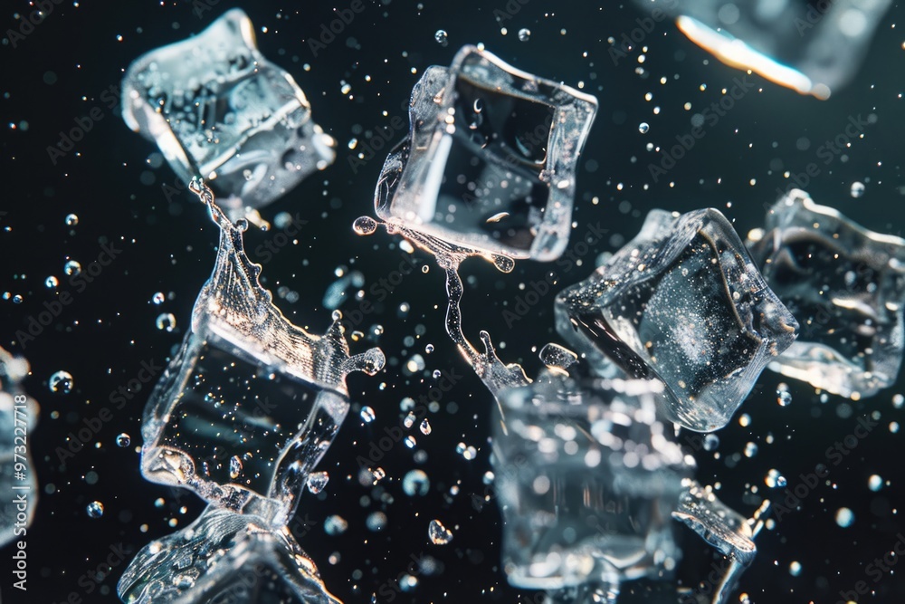 Clear water with ice cubes floating on the surface, suitable for uses such as drink or spa illustrations Clear water with ice cubes floating on the surface, suitable for uses such as drink or spa illustrations