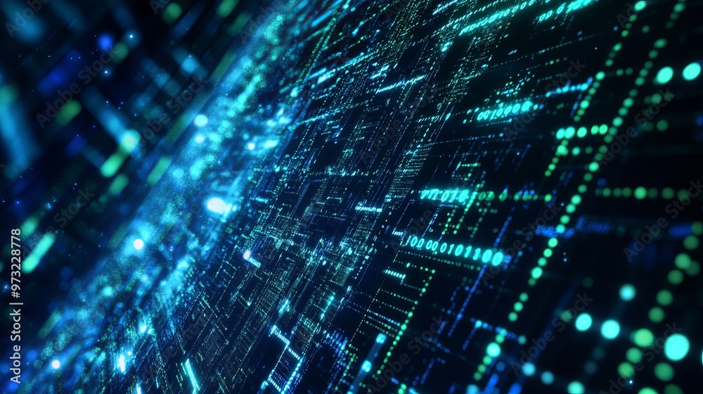 Blue and green digital tech connecting fast. Abstract communication, future tech data, and the web. Artificial intelligence and big data. Blue and green digital tech connecting fast. Abstract communication, future tech data, and the web. Artificial intelligence and big data.