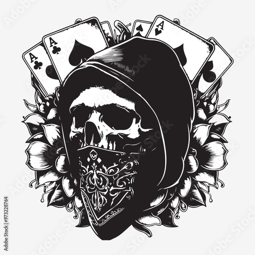 Jester Skull with Cards vector art illustration.