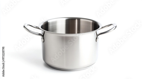 Stainless steel cooking pot, isolated on white background, full depth of field