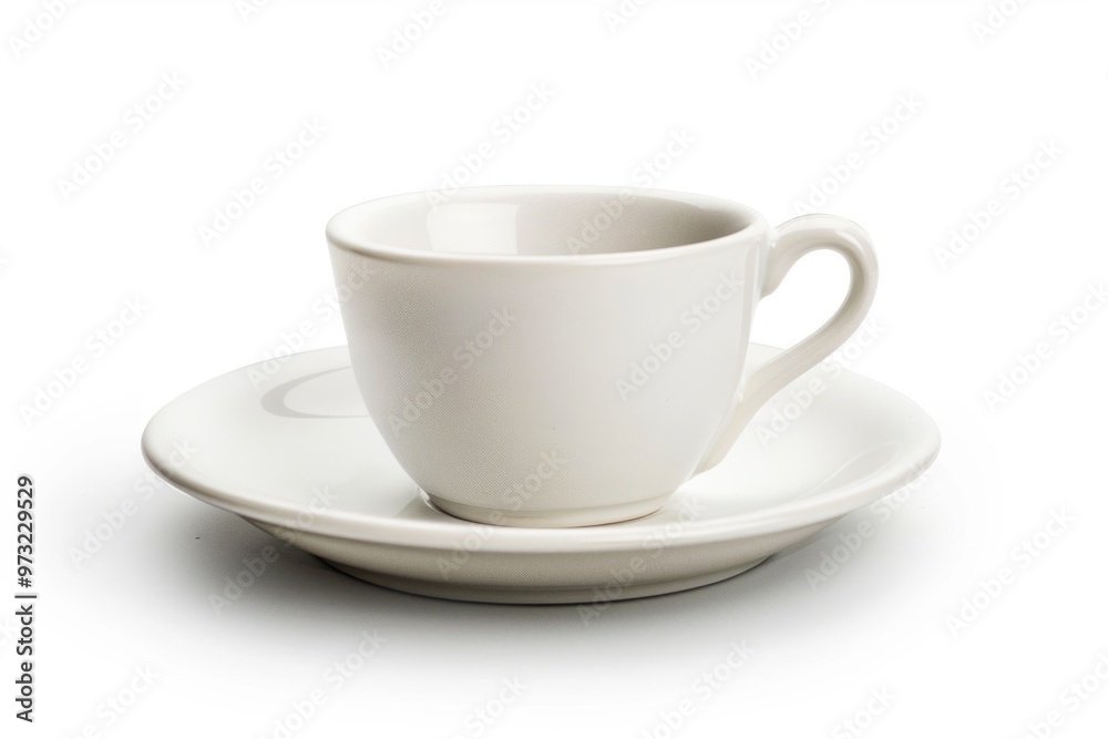 A single white cup and saucer set on a saucer, perfect for tea or coffee breaks A single white cup and saucer set on a saucer, perfect for tea or coffee breaks