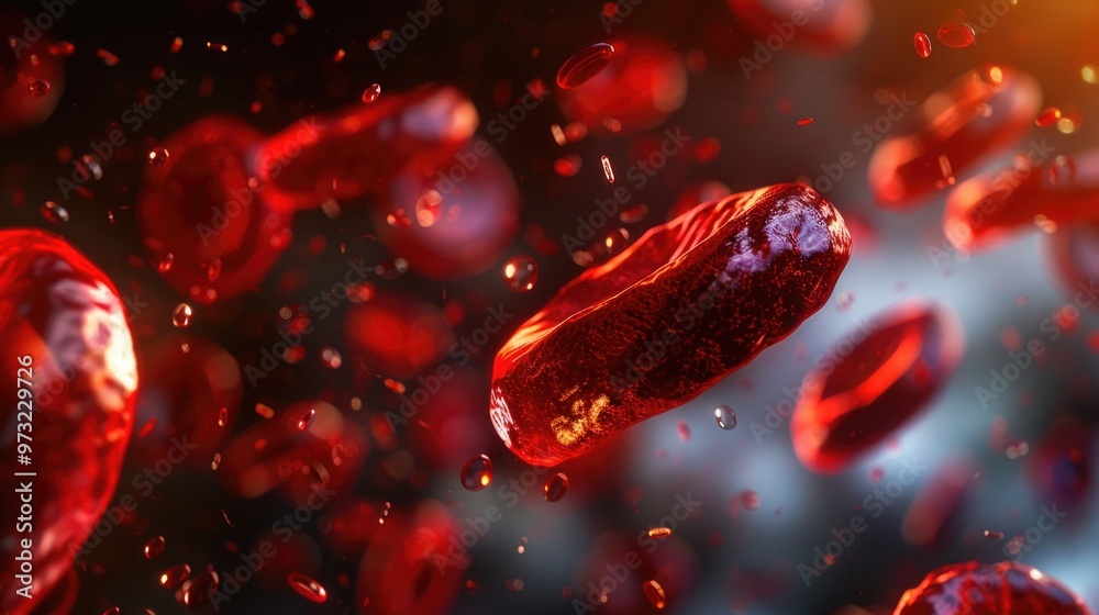 A group of red blood cells suspended in mid-air, showcasing their unique shape and movement A group of red blood cells suspended in mid-air, showcasing their unique shape and movement