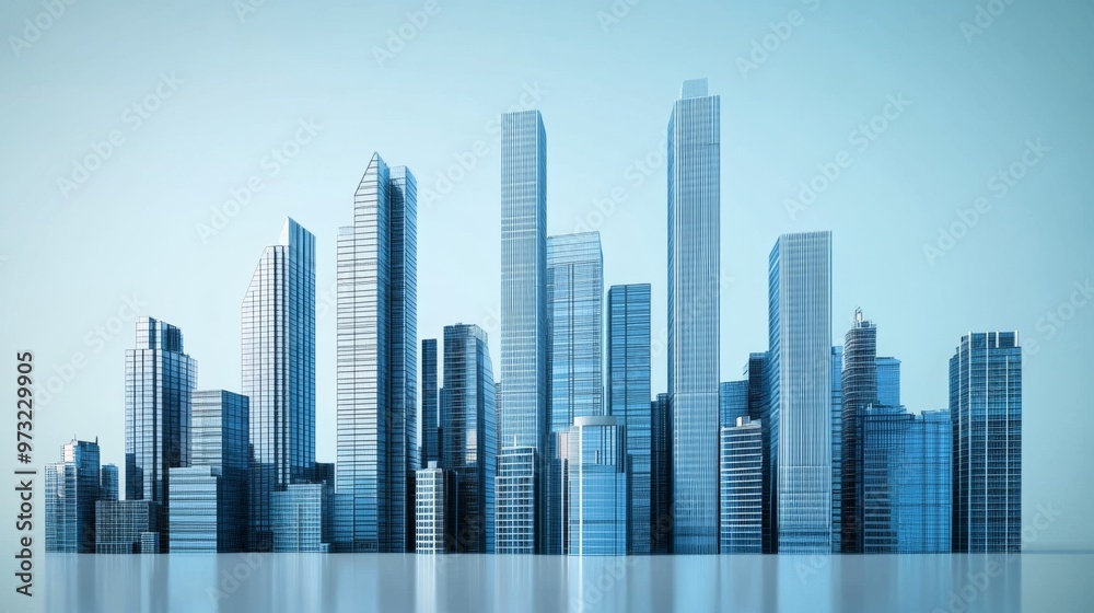 Fototapeta premium Modern City Skyline with Reflective Skyscrapers at Daytime
