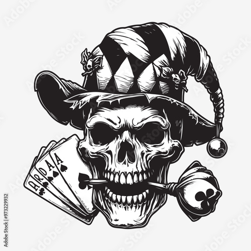 Jester Skull with Cards vector art illustration.