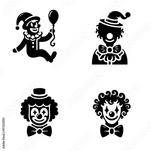 clown icon, clown silhouette, black clown on white background