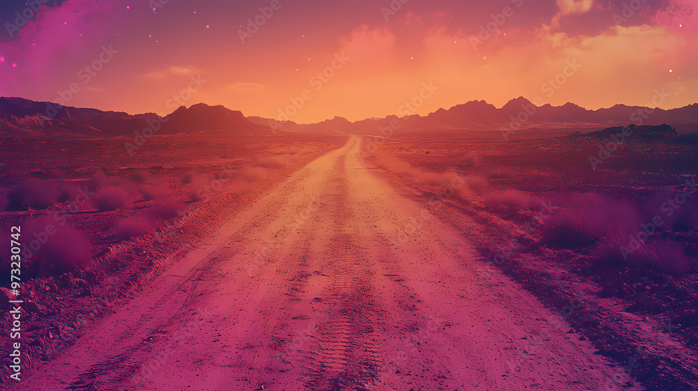 Fototapeta premium Ai generated. ai generative. sand desert hot dirty road path. outdoor arizona western nature landscape background. road trip travel adventure explore vibe. graphic art. Sahara Desert. Illustration