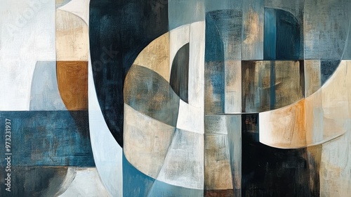 Modern Abstract Artwork in Blue and Beige Tones