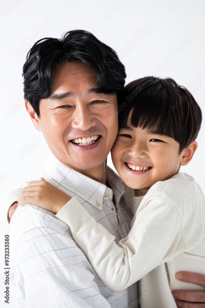Smiling Asian Father and Son Enjoying Time Together Smiling Asian Father and Son Enjoying Time Together