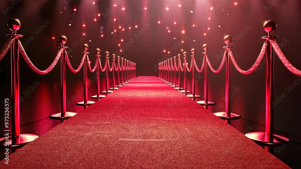Red carpet entrance at a glamorous event featuring elegant lighting and a well-decorated pathway Red carpet entrance at a glamorous event featuring elegant lighting and a well-decorated pathway